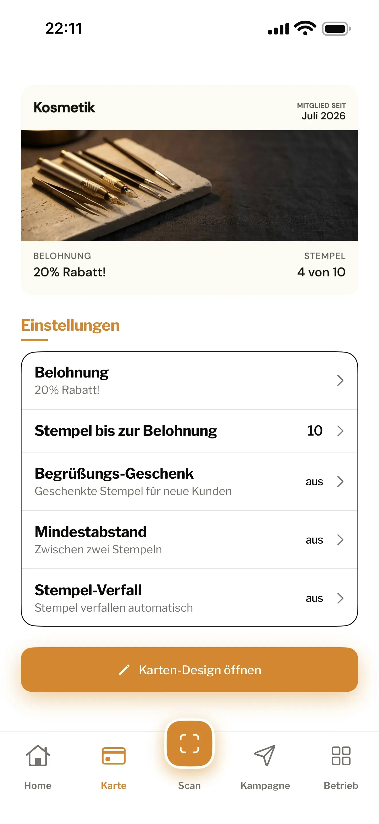 Treuly-App: Deine Stempelkarte mit Belohnung, Stempelziel und Einstellungen