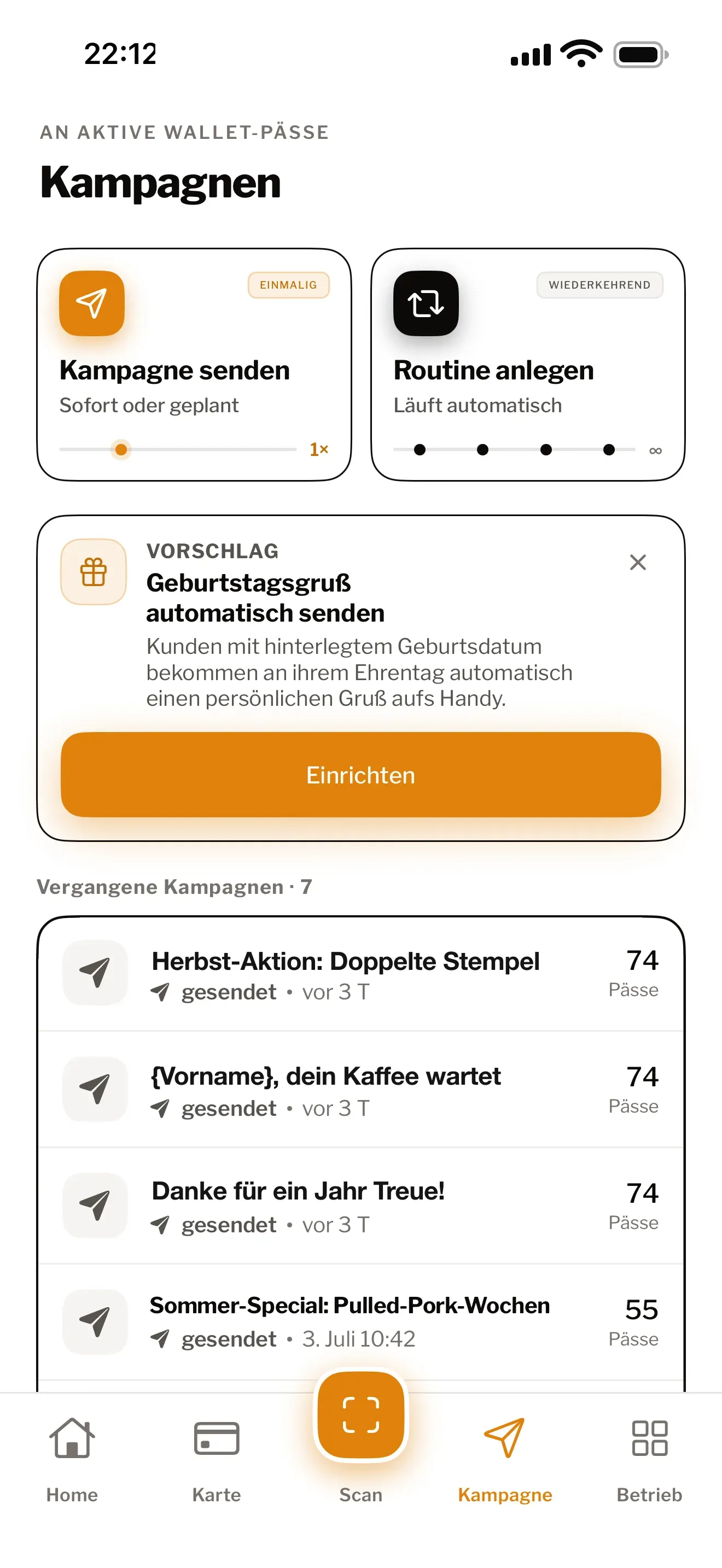 Treuly-App: Kampagnen — Push-Nachrichten und Routinen für aktive Pässe
