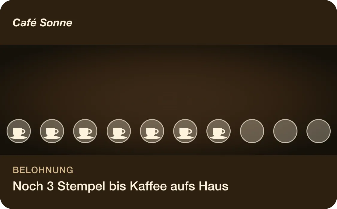 Treuly-Stempelkarte „Hauskarte" von Café Sonne: 7 von 10 Stempeln gesammelt, Belohnung Kaffee aufs Haus